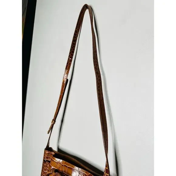 MANSUR GAVRIEL Brown Crocodile Embossed Drawstring Mini Bucket Bag Purse - Picture 4 of 14